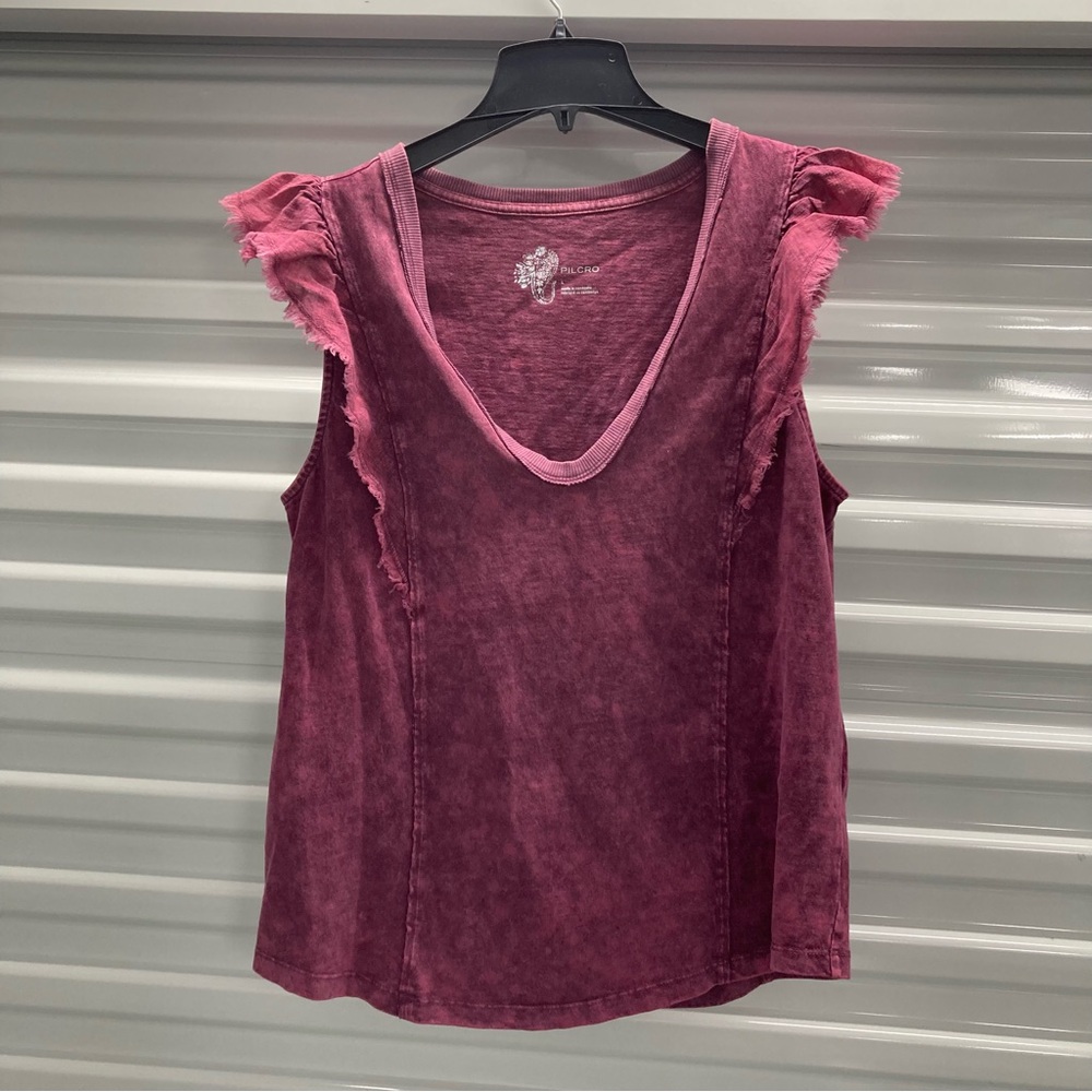 Pilcro Women's Ruffle Sleeve Tank Top - Deep Pink